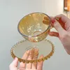 Kopjes schotels 220 ml Amber Color Glass Cup en Saucer Creative Round Bead Handle Koffie Melksap Afternoon Tea Home Drinkware Geschenk