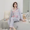 Home Clothing Women Pajamas Set Print Sweet Sleepwear With Pocket Trouser Suits Pijamas Rayon Nightwear Spring Homewear Lapel Sexy Nightgown