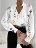 Blouses pour femmes Automne à manches longues Sexy Sexy V-Neck Patchwork Murffon Shirts Casual Flower Printing Blouse Top 2024 Spring Women Elegant