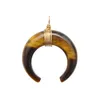 Natural Stone Curved Crescent Pendant Necklace Handmade Twisted Ox Horn Moon Wolf Tooth Collar Chain