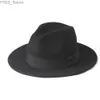 Wide Brim Hats Bucket 2 large sizes 56-58.59-61CM wool mens felt Trilby Fedora hat suitable for gentlemen wide top Cloche yq240407