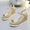 Sandalen 2024 Sommer Neigung Heel Damen Mode dicker Soled wasserdichte Plattform Offene Toe Button High Schuhe