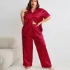 家庭用衣類パジャマ春夏サテンスリープウェアズボンスーツ大型サイズ5xl女性2pcsパジャマセットルーズカジュアル服ラウンジウェア