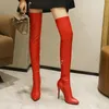 Boots 2024 Autumn Winter Women Over the Knee Faux Leather Pointed Toe Thin High Heel Stretch Sexy Procy