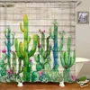 Zasłony prysznicowe Ochrony w łazience Cactus Flowus Liście drukowania Wodoodporne wystrój domu z haczykami