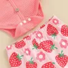 Ensembles de vêtements Baby Girl Pantals Tenues à manches courtes Spaghetti Strap Bow Romper avec imprimé de fraise et bandeau