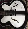 Sällsynta ES 333 Tom Delonge Signature Semi Hollow Body White Black Stripe Jazz Electric Guitar Black Body Binding Single Pickup Blac5741180