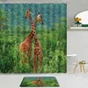 Shower Curtains 2Pcs Wild Animals Giraffe Curtain Forest Palm Leaf Air Balloon Fabric Decor Non-Slip Bath Mat Bathroom Set