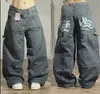 Jeans de estampa gótica vintage americana Mulheres Y2K Street Hip Hop Low Lowpping Wide Leg -Pants Harajuku Casual Calças Longas 240401