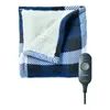 Couvertures Sunbeam Throw Throw Microplush et Sherpa- Blue / Noir Plaid Chauffage pour les lits