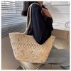 Daily Wear Beach Bags Spring and Summer Niche Grass Woven for in Trendy Cotton Thread Large Capacity Single Shoulder Basket