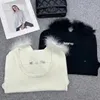 New women o-neck hollow out rhinestone logo patched long sleeve fur cuff knitted desinger sweater tops thin jumpers SML