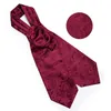 Neck Ties Burgundy Red Paisley Men Vintage Ascot Tie Wedding Formal Cravat Ascot Luxury Necktie Hanky Cufflinks Ring Set For Party DiBanGu 240407