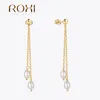 Studörhängen Roxi 925 Sterling Silver Double Chain Tassel Ear Studs Earring Elegant Round Pearl Dangle For Women smycken
