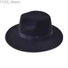 Szerokie brzeg kapelusze wiadra modne klasyczne klasyczne Fedora Women Hat Hat British Style Kościół Great English Gentleman Jazz Black Panama YQ240407