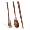 Din sets sets 1Pairs Chopstick Lepels Fork Handmade Japanse natuurlijke houten eetstokjes lepel set met cadeaubonische bamboe drop