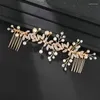 Clips de cheveux Crystal Pearl Clip Clip Pin Rigiane Leaf Band Tiara For Women Bride Wedding Accessoires Bijoux