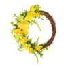 Dekorativa blommor Rose Wreath Yellow Flower Rattan Wreaths For Spring Wall Art Supplies ytterdörren 50 kg