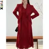 Work Dresses YUDX Miyake Pleated 2 Pieces Set Women Spliced Tassel Lapel Full Sleeve Long Tops Dress Elegant Evening Party 2024 Cloth