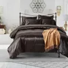 High End Solid Rayon Satin Queen Bedding Set Luxury Home Single Double Däcke Cover Set Silky King Comporter Cover Kudde Cases 240417