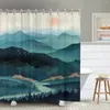 Douchegordijnen berglandschap voor badkamer natuur aquarel mistige bos rivier zonsondergang waterdichte stof badkuip decor set