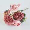 Decorative Flowers Artificial Peony Faux Silk Hydrangea Bouquet Vintage Wedding Home Table Decor Valentine Birthday Party