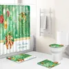 Bath Mats Zeegle Christmas Bathroom Curtain Shower Mat Set Anti-slip Carpet Toilet Rug Washable