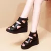 Sandals High Quality Soft Leather PU Heel Platform Sandal Boot Wedge Peep Toe Women's Shoes Hollow Roman 2024