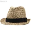 قبعات واسعة الحافة دلو القبعات الغربية Sunshade Cap Summer Panama Caps Women Men Straw Fedora Hats Holiday Jazz Hat Hat Travel Travel Termure Sun New 240407