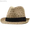 Breite Krempeln Hüte Eimer Hats Western Sunshade Cap Summer Panama Beach Caps Frauen Männer Stroh Fedora Hats Urlaub Handgefertigte Jazzhut Travel Freizeit Sonne Hats Neu 240407