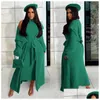 Basic Casual Dresses Womens Dress Set Cardigan Trench Coat Double Sided Veet Belt Slim Fit P Thermal 2 Piece With Drop Delivery Appare Dhkrv