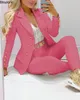 Womens 2st Tracksuits Solid Long Sleeve Blazer Pants Suit Set Office Lady Tracksuit Two Piece Set Fitness Outfits Woman 240326