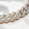 Lodowe dwupiętrowe VVS MOISSANITE Naszyjnik 925 Sterling Srebrny Różowe Złoto Plane Big Big Big Cuban Link Łańcuch 18 mm