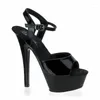 Dress Shoes Fashion Women High Heeled Sandals 15cm Peep Toe Platform Patent Leather Buckle Strap Stiletto Party