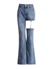 Jeans femminile gyanamazes catena patchwork pantalone in denim per donna in vita alta tasca spantosa pantaloni di bagliori dimagranti