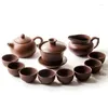TeAware Setleri Otantik Yixing Mor Kum Çay Seti 13 Parça El Yapımı Zisha Teapot Infuser