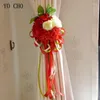 Wedding Flowers YO CHO Bouquet Silk Ribbon Hydrangea Peony Blue Pink Red Flower Decoration Marriage Supplies Home Decor