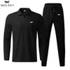 Fashion printemps et automne Solide Wolsey Long Manche Polo Suit Men décontracté Luble confortable Sports de haute qualité ensemble Set 240329