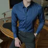 Men's Casual Shirts Spring Slim Long-sleeved Shirt Fashion Solid Color Business Office Dress Korean Black White Sky Blue Pink