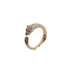 Carts Bracelet Classic en trendy 18K Rose Gold Plated Leopard Ring met glanzende diamant inleg modieuze mannen dames open head