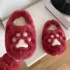 Slippers 2024 Women Lovely Bear Claw Plush Cotton Winter Home Warm Non-slip Thick Sole Baotou Ladies Shoes