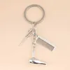 Keychains Lanyards New Hairstylist Keychain Hair Salon Key Ring Dryer Scissors Comb Chain Hairdresser Gifts For Women And Men DIY Jewelry Q240403
