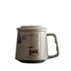 Koppar Saucers Plant Ash Ceramic Mugg Tea Separation Cup Making Office Hushållsfilter Personligt vatten med täckning 380 ml