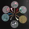 Dekorativa figurer 15 Styles Round Hand Fan Vintage Embroidery Printing Dance fans Silkedekor