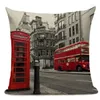 Pillow British Style London Home Textile Decorative Sofa Cover Throw Case Vintage Cotton Linen Pink Red Pillowcases