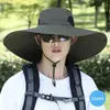 Wide Brim Hats Bucket Summer 15CM Large Sun Hat Mens Breathable Fishing Womens UV Protection Net Man Outdoor Hiking Travel Beach Q240403