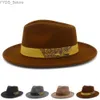 Chapeaux à bord large seau Fedora Hat Mens Femens Casual Retro Belt Jazz Style British Derby Trilby Fedoras YQ240407