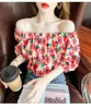 Kadın bluzları omuz dışı şifon gömlek çiçek gevşek yaz tişört kısa kollu baskılı üst gömlekler Seksi plaj giymek kadınlar için z565