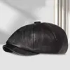 Stingy Brim Hats Mens äkta läder varm åttkantig hatt avslappnad retro nyheter pojke golf kör platt cabi vinter manlig konstnär gatsby q240404