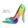 Chaussures habillées Couleur Rainbow Rainbow Women's Pumps Nightclub Slater-on Fin High Heels 12cm Poighed Office Office Office Fashion Party Shoe